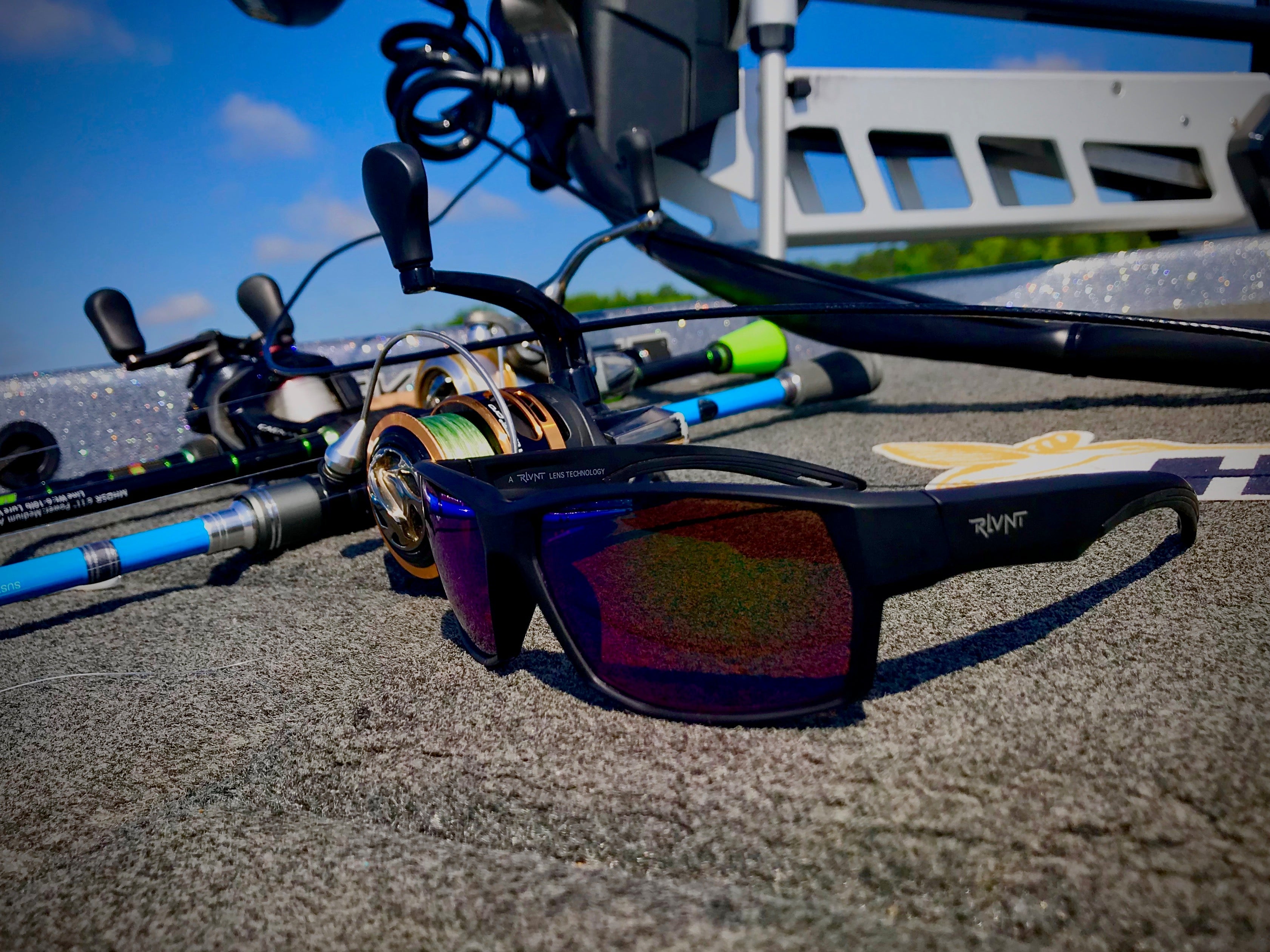 Polarized fishing sunglasses on boat