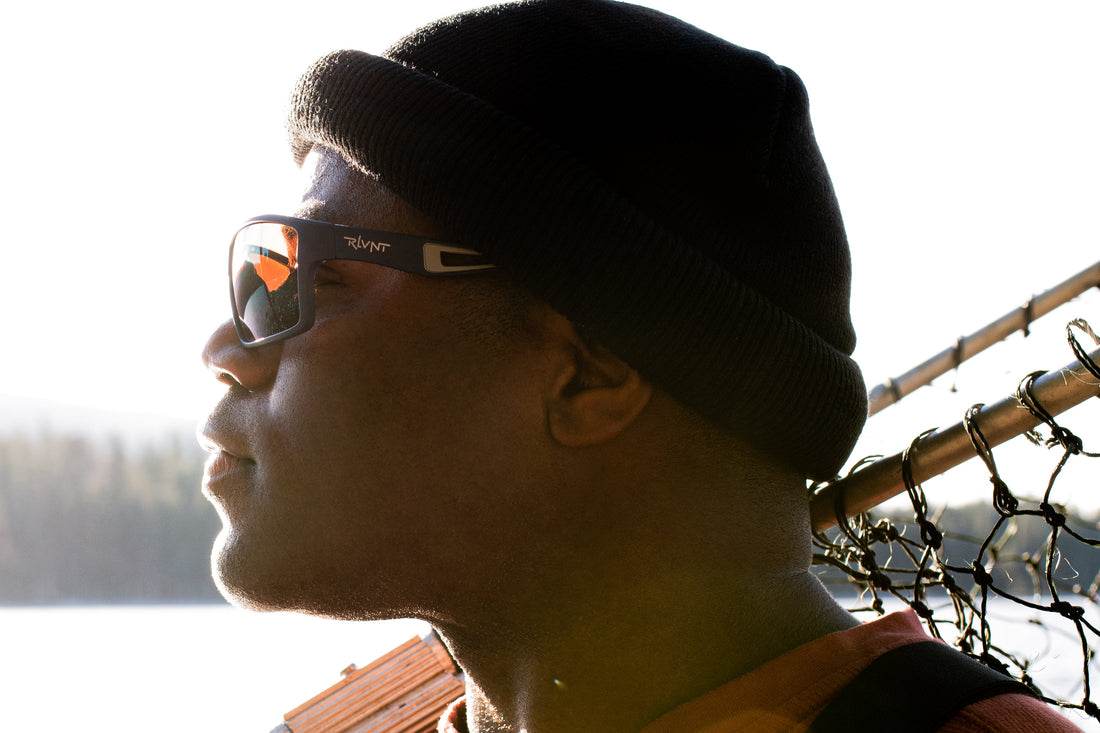 Angler wearing polarized fishing sunglasses