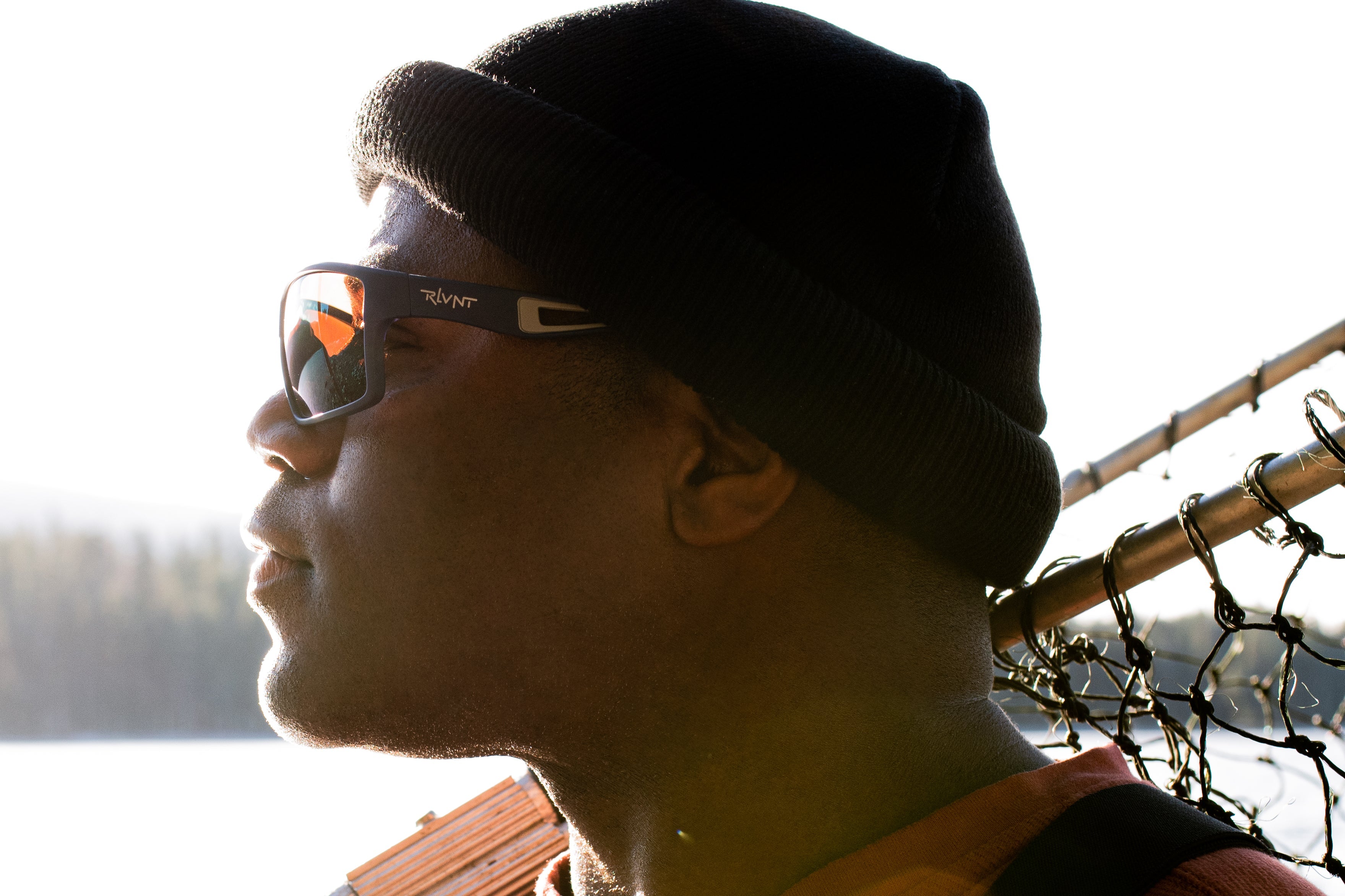 Angler wearing polarized fishing sunglasses